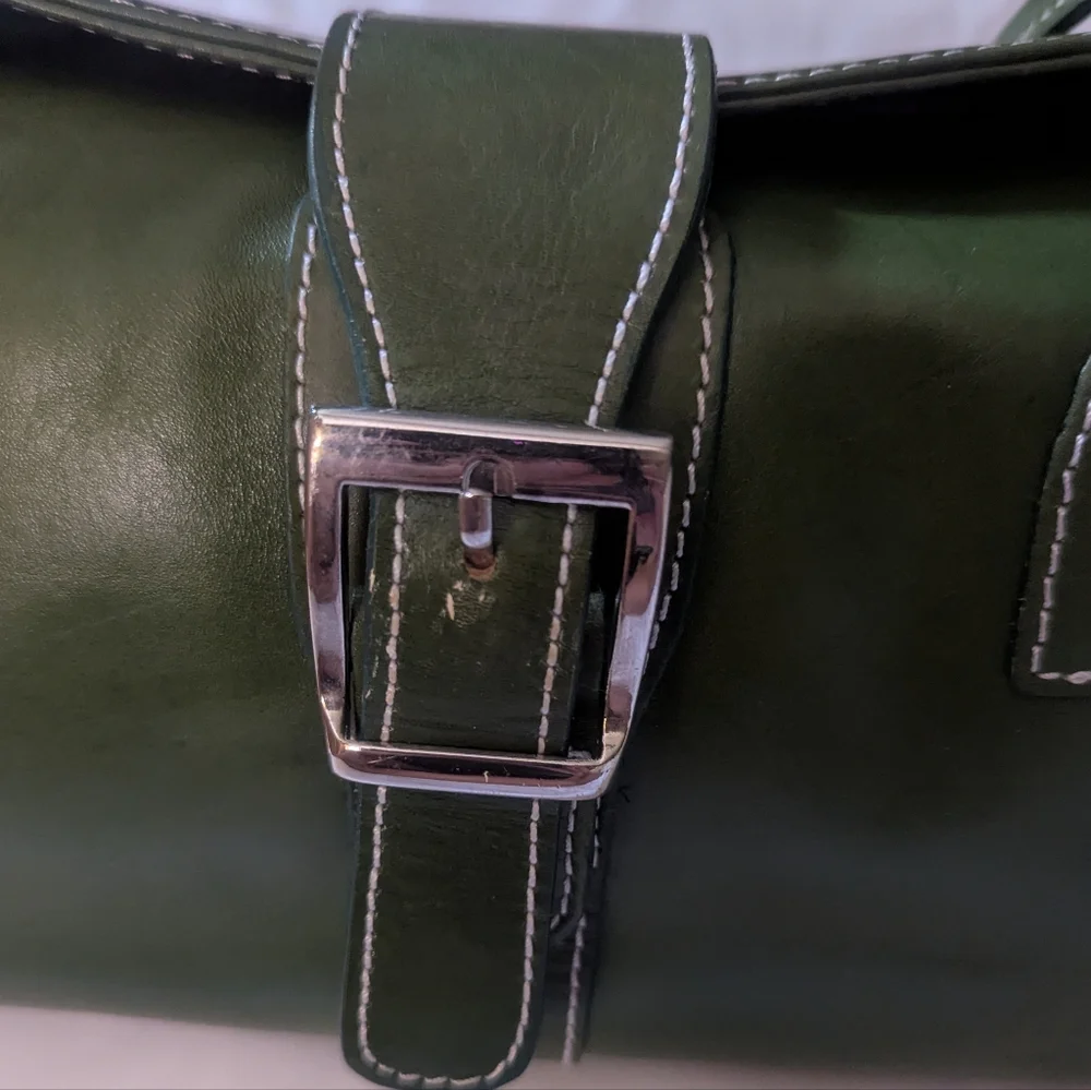 Vera Pelle Green Leather Shoulder Bag.Made In Italy